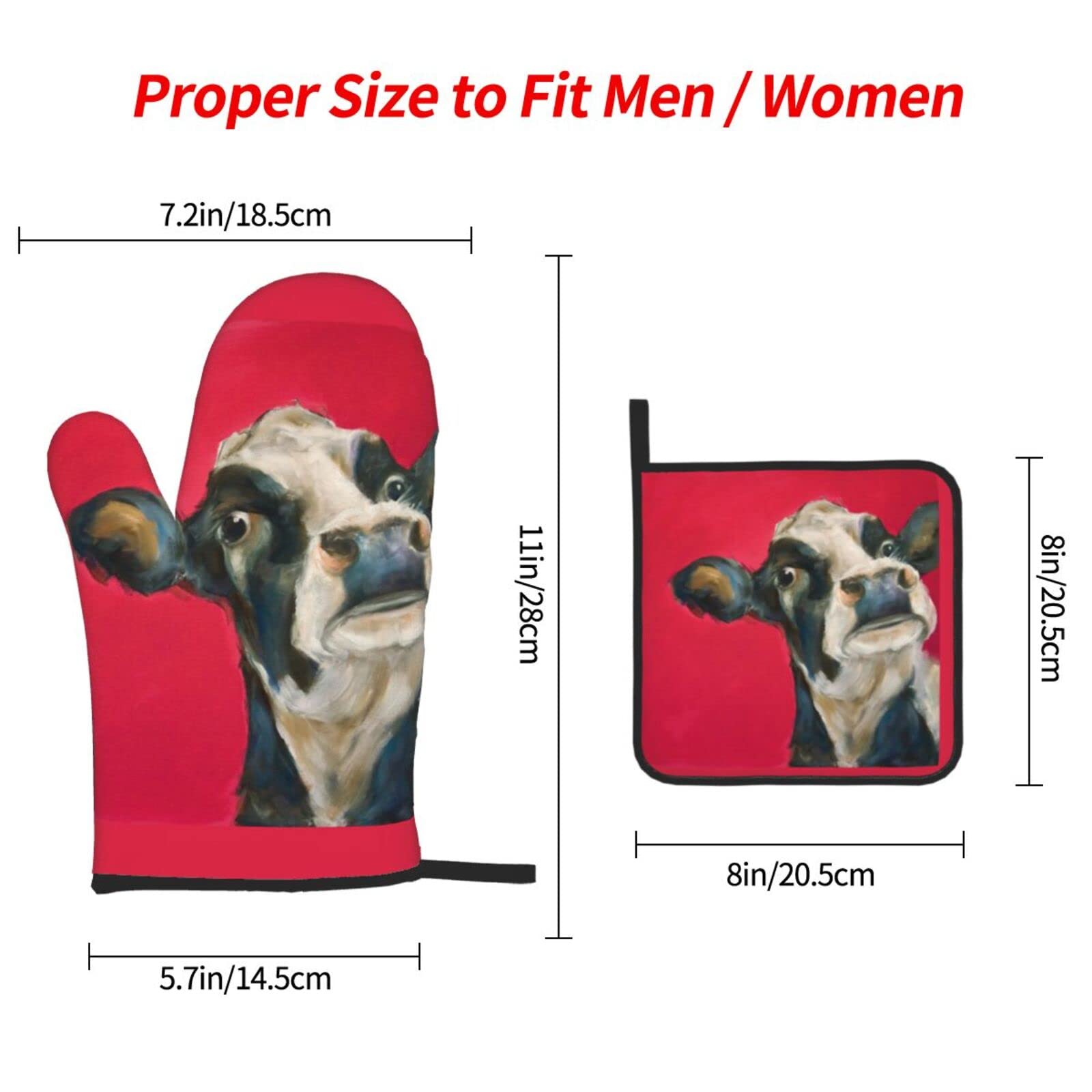 Lot De 4 Maniques Et Gants De Cuisine Motif Vache - Antidérapants, Résistants à La Chaleur, Pour Barbecue