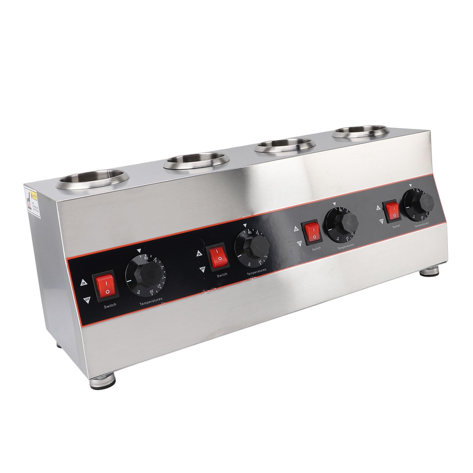 Fdit Calentador de Eléctrico con 4 Botellas Exprimibles, 640W Dispensador de Queso Comercial 2600ml 30-85°C Ajustable Acero Inoxidable para Nacho Queso Caramelo Chocolate (Enchufe Europeo 220V)
