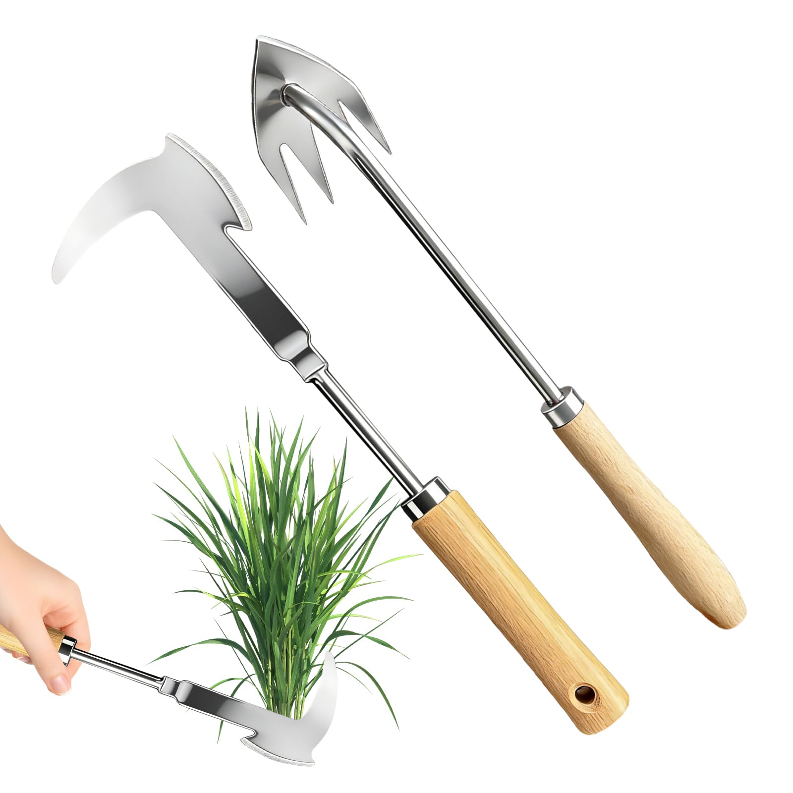 PEAPIN 2 Pcs Weed Puller, Stainless Steel Hand Weed Remover Tool