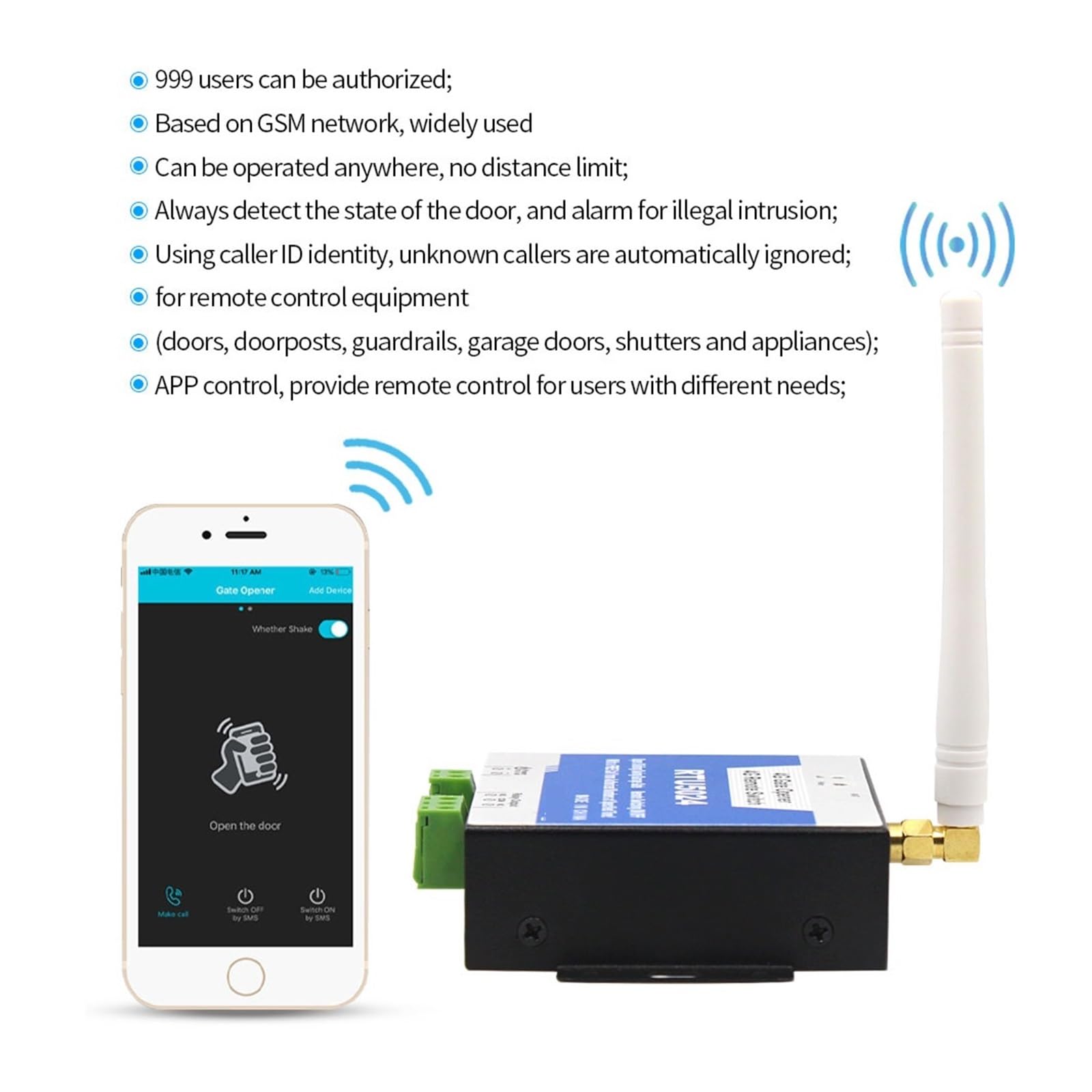 Kit Cancello Scorrevole, 4G Multibanda RTU5024 GSM SMS Apri del Cancello Relè Interruttore di Controllo A Distanza Senza Fili Porta di Accesso Controler 4GLTE Apriporta Chiamata Gratuita,per Giardino