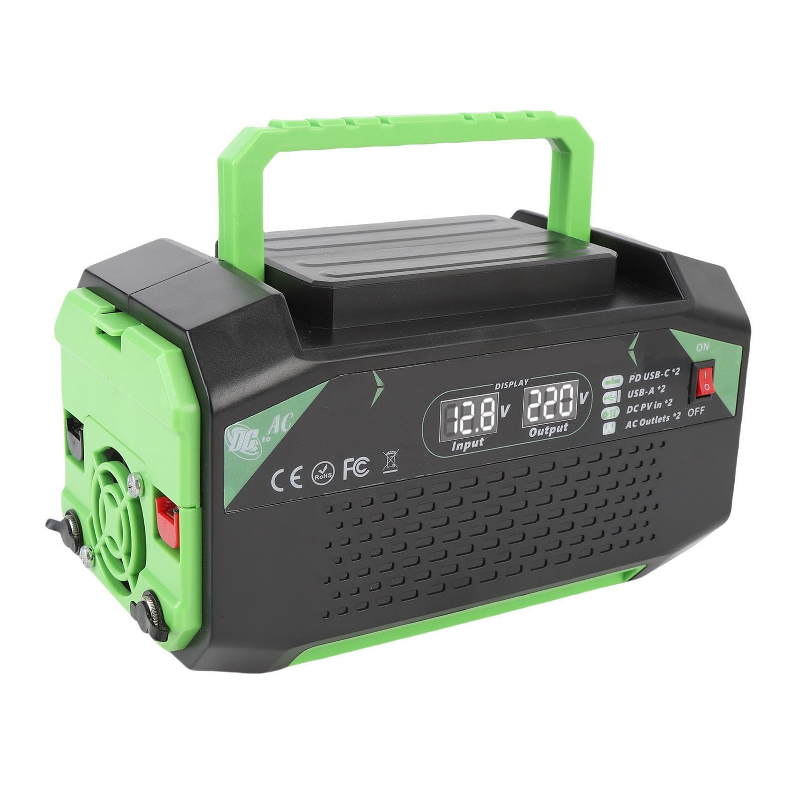 Samochodowy Falownik o Mocy 600 W ze Wskaźnikiem Napięcia i Wentylatorem Chłodzącym do Przygód W Podróży, 2 Porty Typu C i 2 Porty USB A
