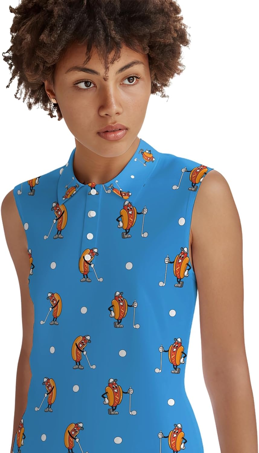 Golf Shirt Womens Sleeveless Moisture Wicking Athletic Printed Polo Golf Tank Top Women (XS-4XL) - Image 3