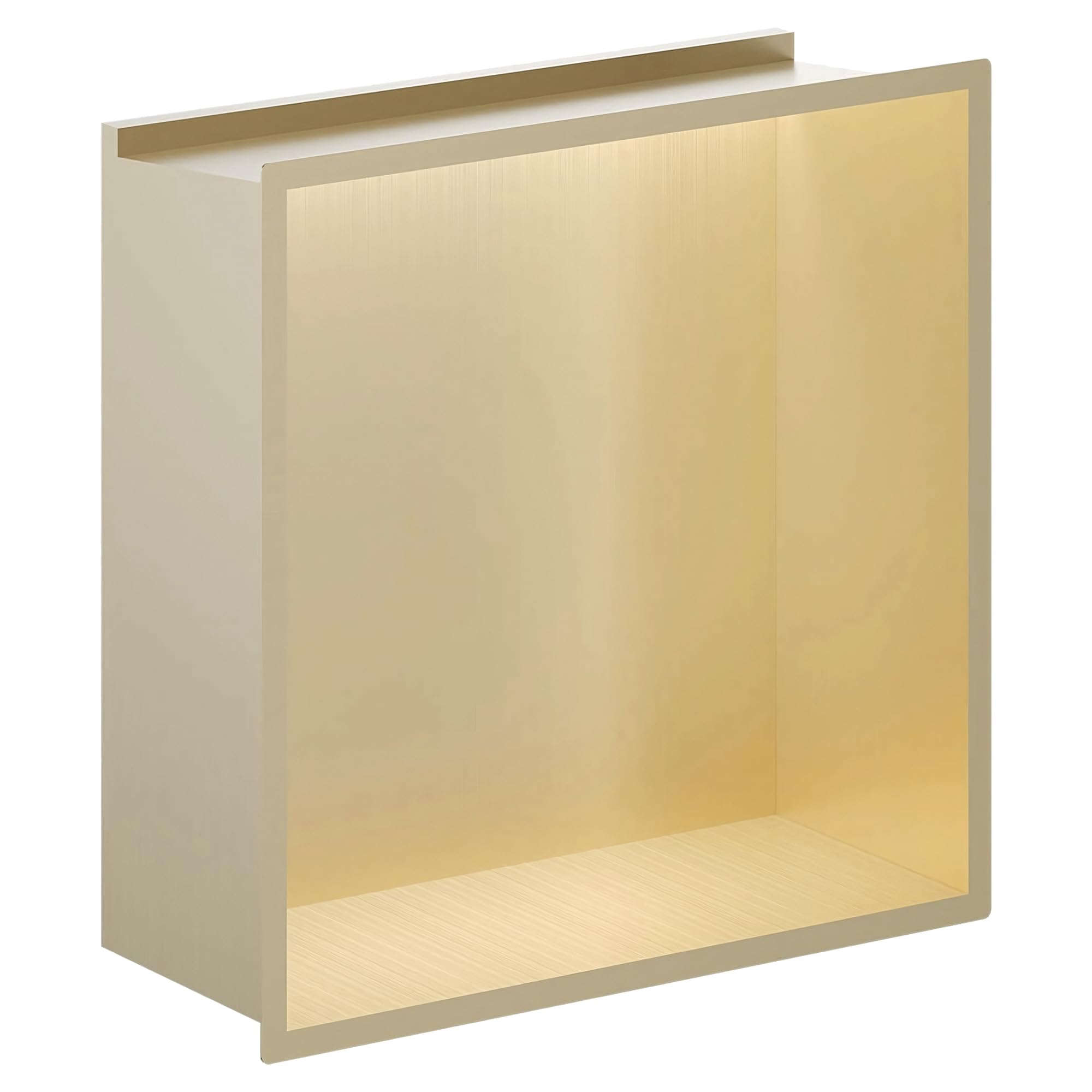 Valve Kings 300 x 300mm Brushed Brass Stainless Steel LED Shower Niche Square Pre-Built Illuminated Wetroom Shower Shelving 100% Waterproof Easy Installation