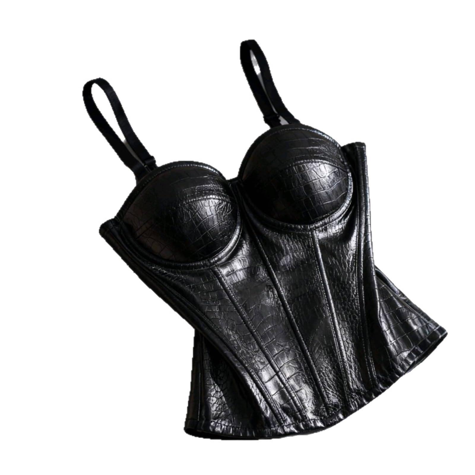 JCVBN - Corsetto da donna in poliuretano con stampa a coccodrillo, senza spalline, con lacci, con lacci, supporto per il sollevamento, senza spalline, nero, non elasticizzato