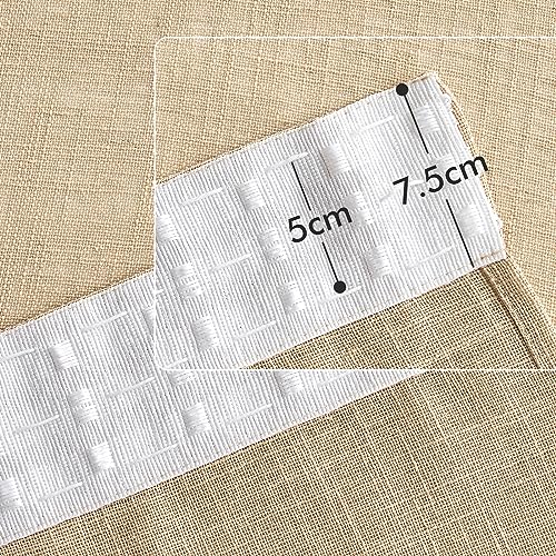 Woaboy Leinen Gardinen Vorhänge Kräuselband 2er Set 140x245cm Beige – Ansicht 4