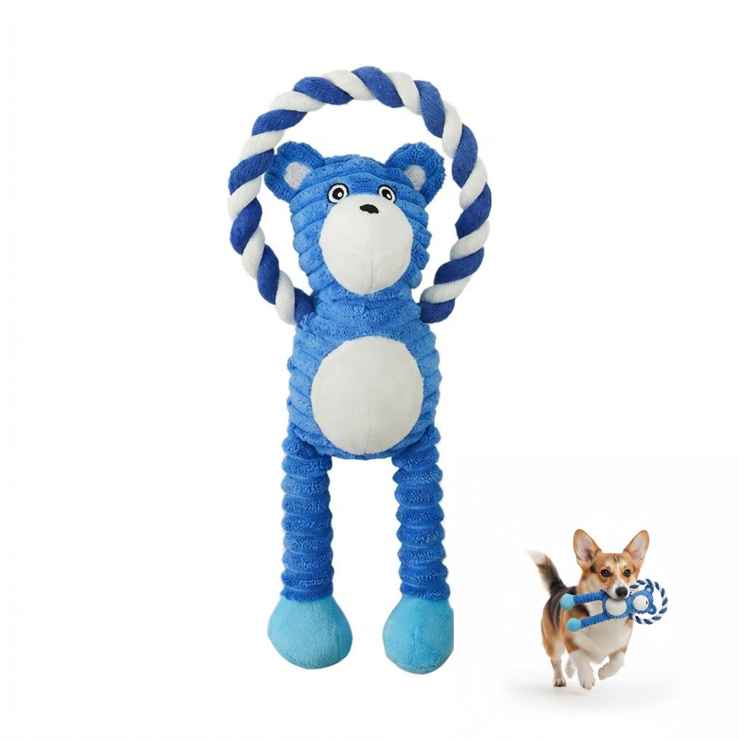 QwickTail Blue Bear Dog Squeaky Interactive Play Toy,Dog Chew Toy for Cleaning Dog Teeth,Suitable Soft Puppy Toy for Small, Medium, and Large Dogs to Play Indoors and Outdoors