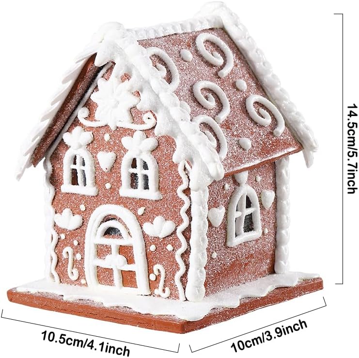Gingerbread House Christmas Decorations - 1PC Clay Dough Cookie and White Color House with Led Light Ornaments for Tabletop Holiday Party Home Decoration - Image 2