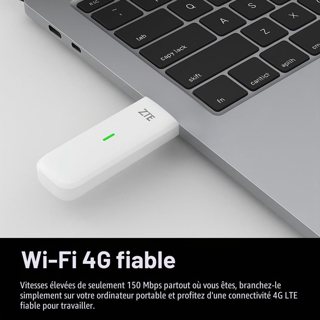 ZTE MF833 Dongle USB CAT4/4G débloqué à Faible coût, 150 Mbps, Configuration multibande, avec Une Garantie de 2 Ans et Une Carte SIM Intelligente Gratuite - Blanc