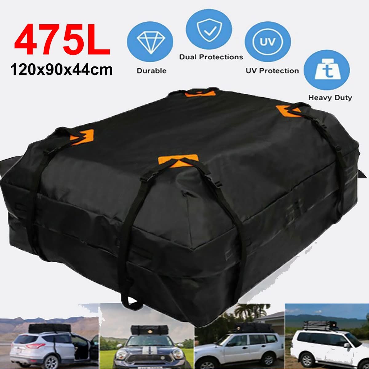 Barras Techo Barras Superiores 120x90x44cm 420D Bolsa Techo Carga Coche Impermeable Grande Portaequipajes Bolsa De Cubo De Almacenamiento Negro Bolsa De Viaje SUV Van