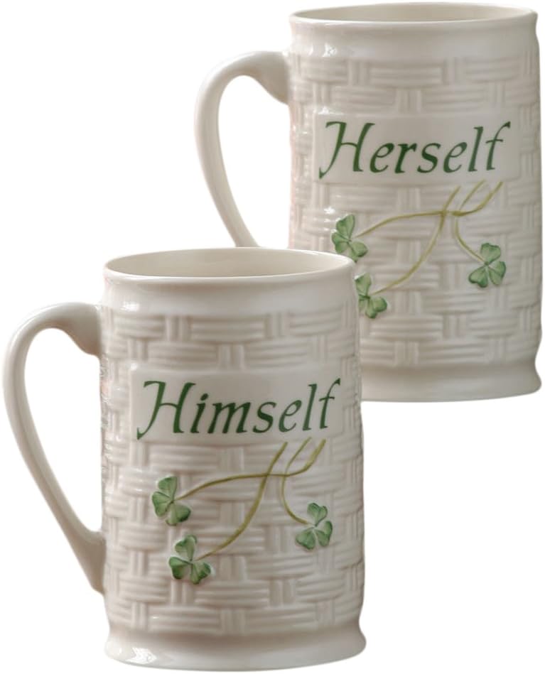 Top Rated Belleek Himself and Herself Mug Set, Medium, White Top Rated Belleek Himself and Herself Mug Set, Medium, White