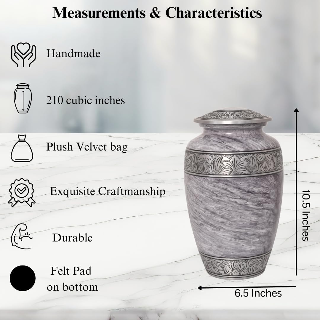 Urn for Human Ashes Adult Female, Burial Urn, Decorative Urn, Funeral Urn, Cremation Urn for Women and Men - Large, Gray - Holds Up to 210 Cubic inches