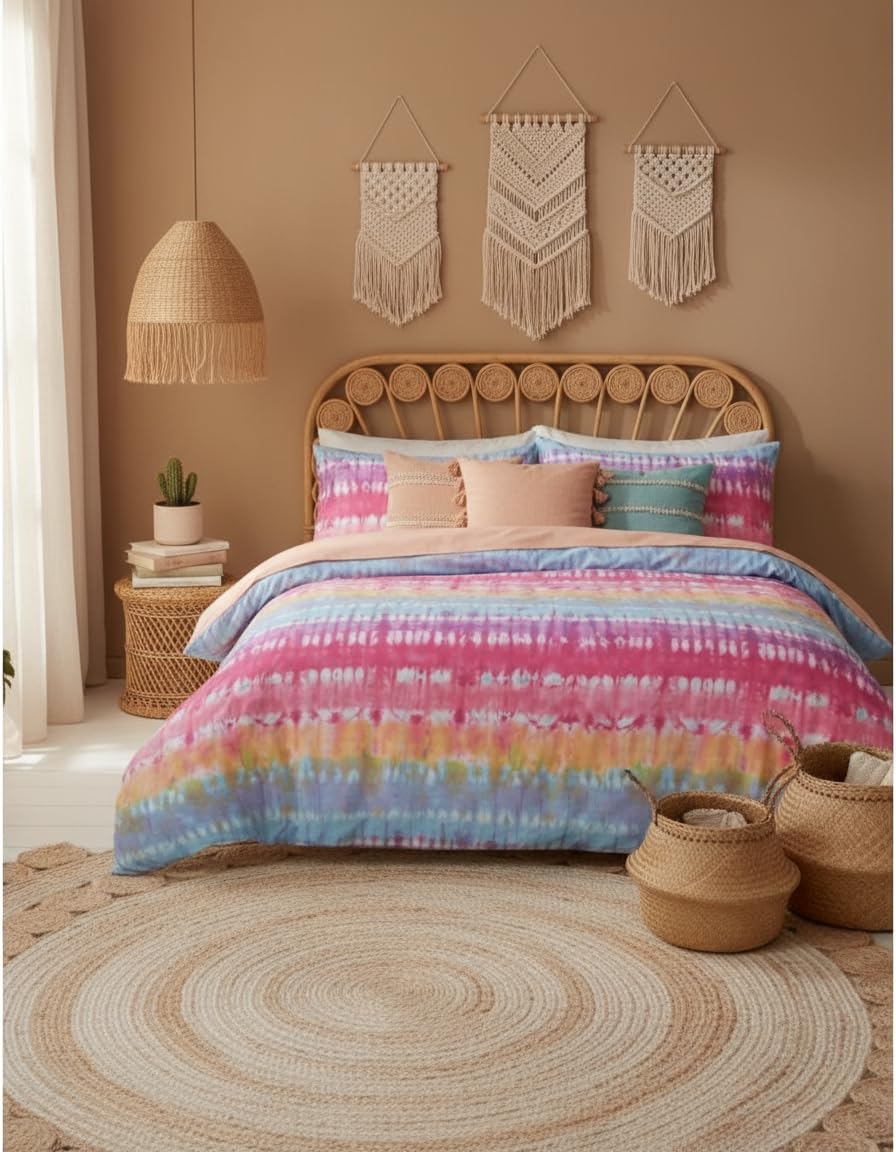 Rapport Home Tie-Dye Duvet Cover Set Single - Vibrant Rainbow Multicolour Bedding for Kids & Teens - Soft Polycotton with 1 Pillowcase (135x200cm)