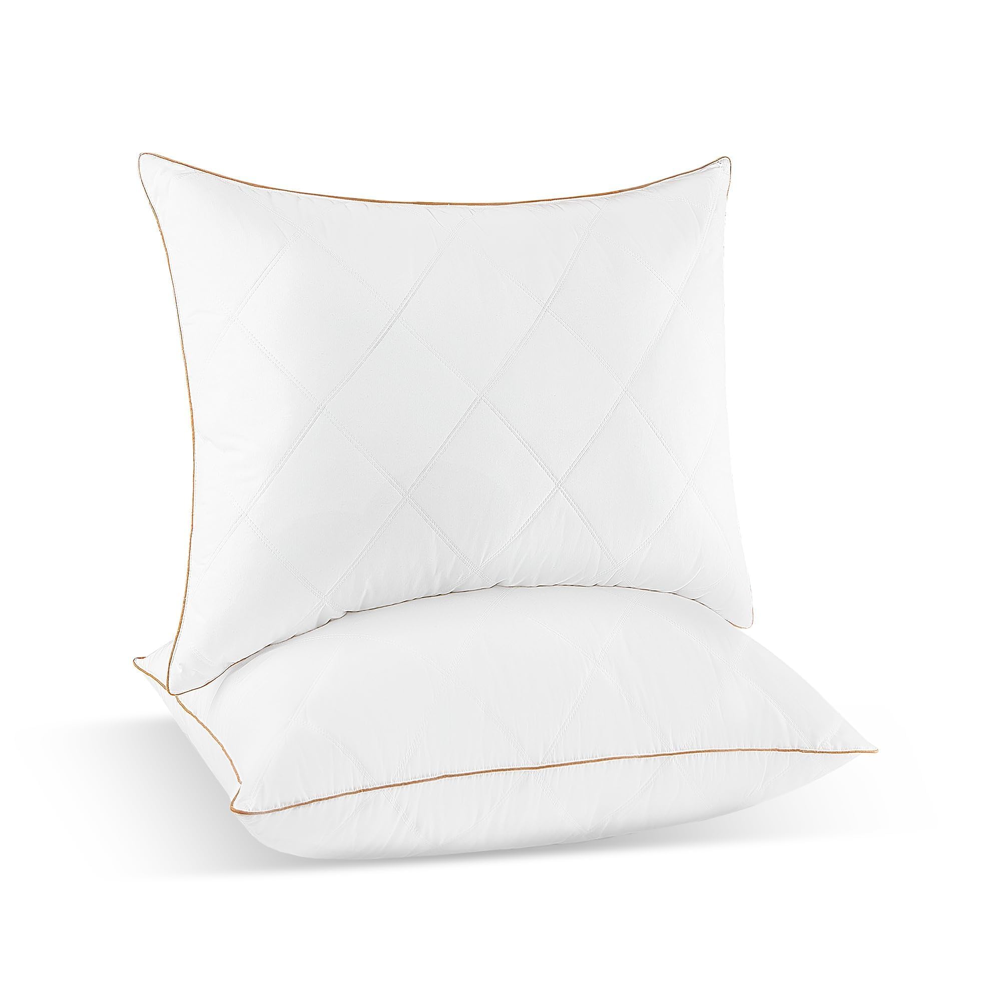 UNIKOME Almohada de plumón 65x65cm, Almohada de plumón de Ganso Juego de 2, Almohada de Plumas Blancas, Lujosa Almohada de Plumas y plumón núcleo, Tejido 100% algodón, Lavable a máquina, Oeko-Tex