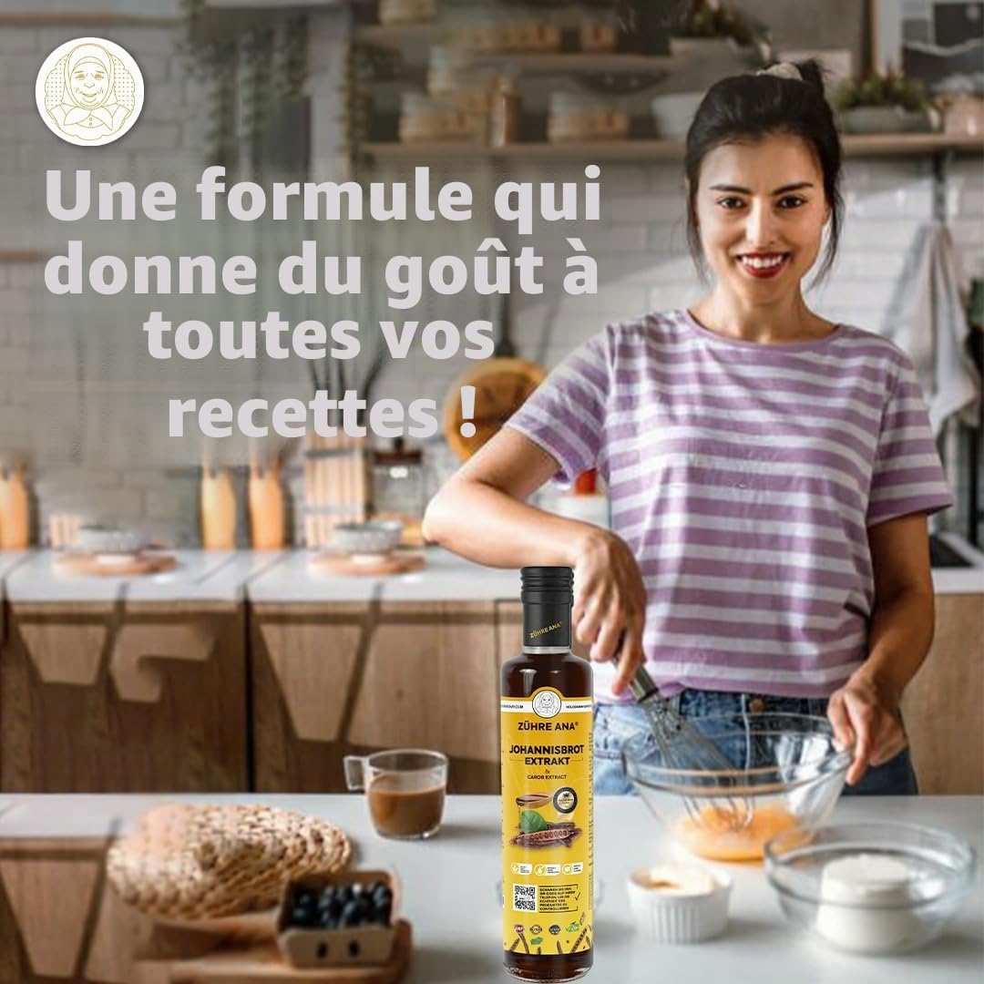 Zühre Extrait de caroube mère - caroube végétalienne Mélasse de caroube - Équilibreur de sucre dans le sang - Sans gluten ni glucose - Assistance respiratoire naturelle avec vitamines