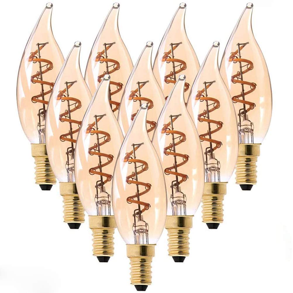 Bombilla LED Regulable, Bombillas de filamento Espiral Retro Tipo Vela E14/220V Edison 3W, lámpara Vintage de Vidrio C32T, para el hogar, Bombilla Regulable, 4 Unidades