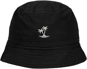Mens Bucket Hat Coconut Palm Embroidered Washed Cotton Classic Bucket Hat Unisex Hat