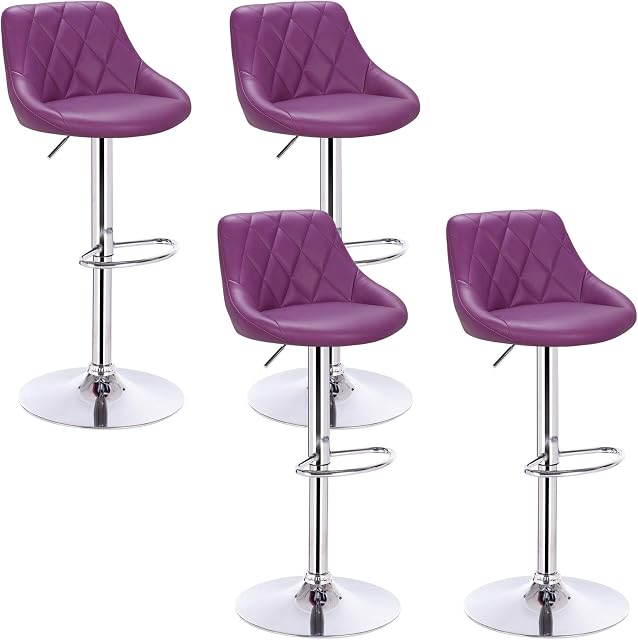 WOLTU Bar Stools Violet Bar Chairs Breakfast Dining Stools for Kitchen Island Counter Bar Stools Set of 4 pcs Leatherette Exterior/Adjustable Swivel Gas Lift/Steel Footrest & Base