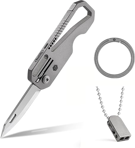 KeyUnity Cuchillo plegable KK08 EDC, silbato de titanio KA25M y paquete de anillo dividido KA18