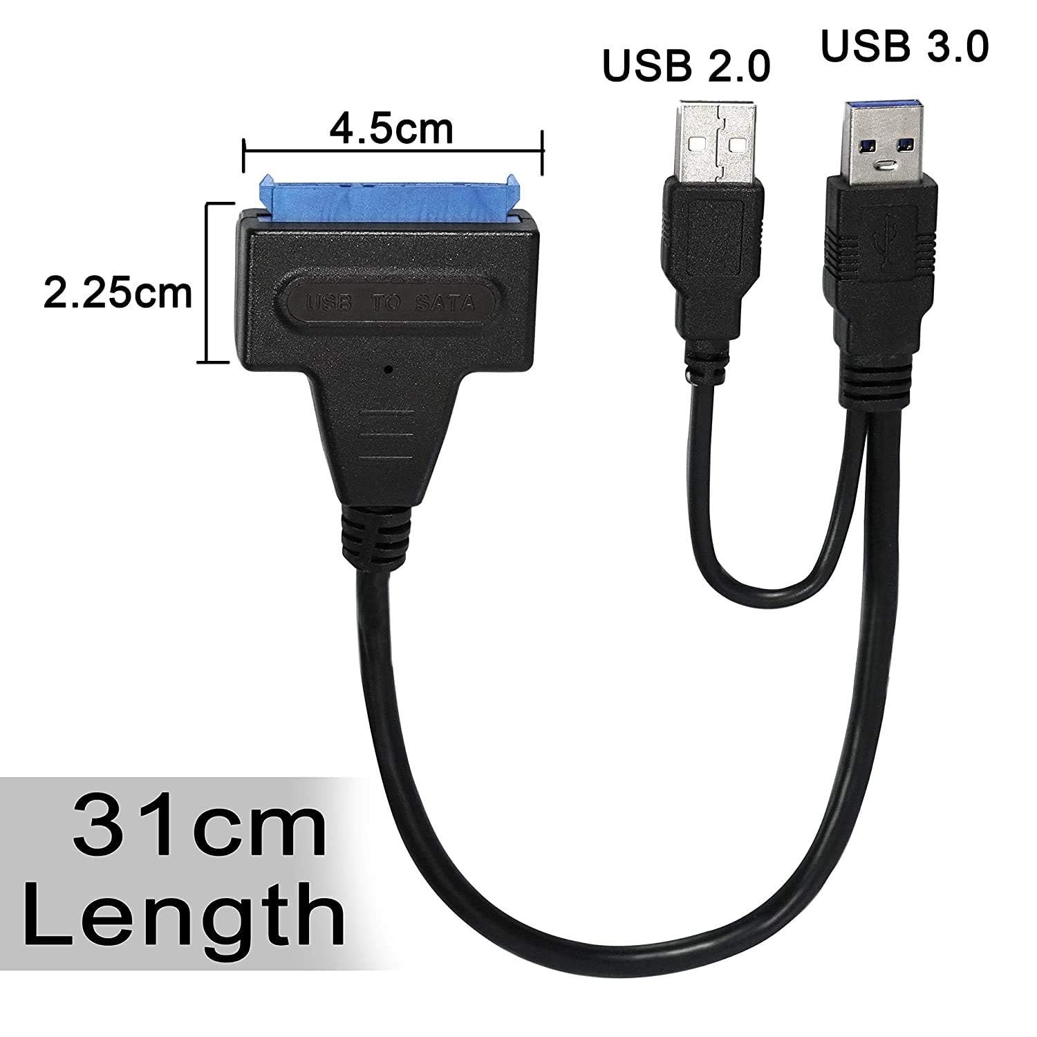 AlexVyan 3.0 to Adapter Converter Cable for 2.5 Inch Laptop HDD & SSD with USB Power Cable USB Adapter 0.5 m Micro USB Cable (Compatible with Laptop Hard disk, Black) 1