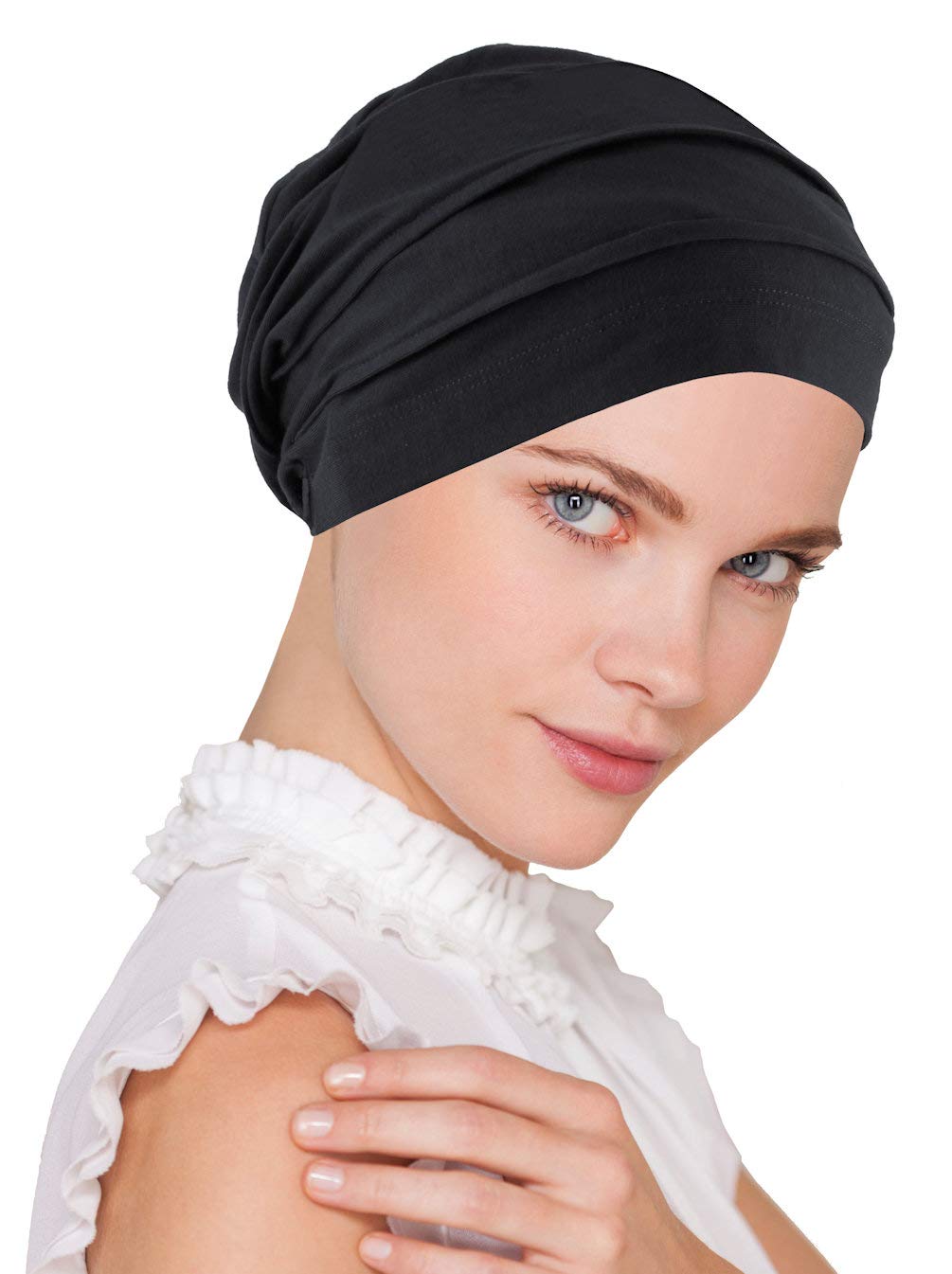 Lux Ultra Soft Bamboo Pleated Beanie Cap, Chemo Hats for Cancer Onyx Black