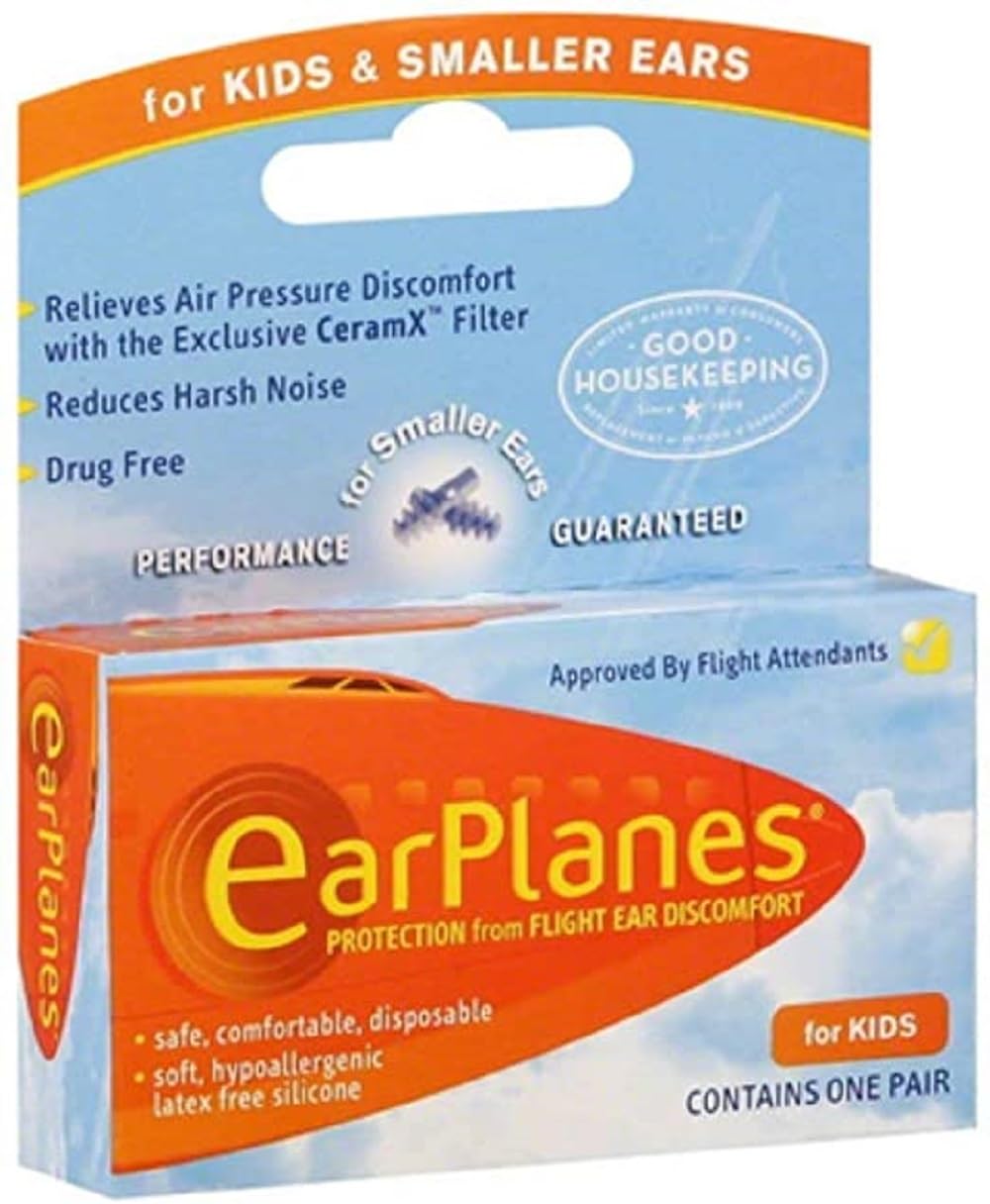 Kids Earplanes, Earplugs Airplane Travel Ear Protection, Prevent In Flight Ear Discomfort, Earplanes The Original Pressure Preventing Earplug For Both Kids And Adults (Kids 1 Pair)