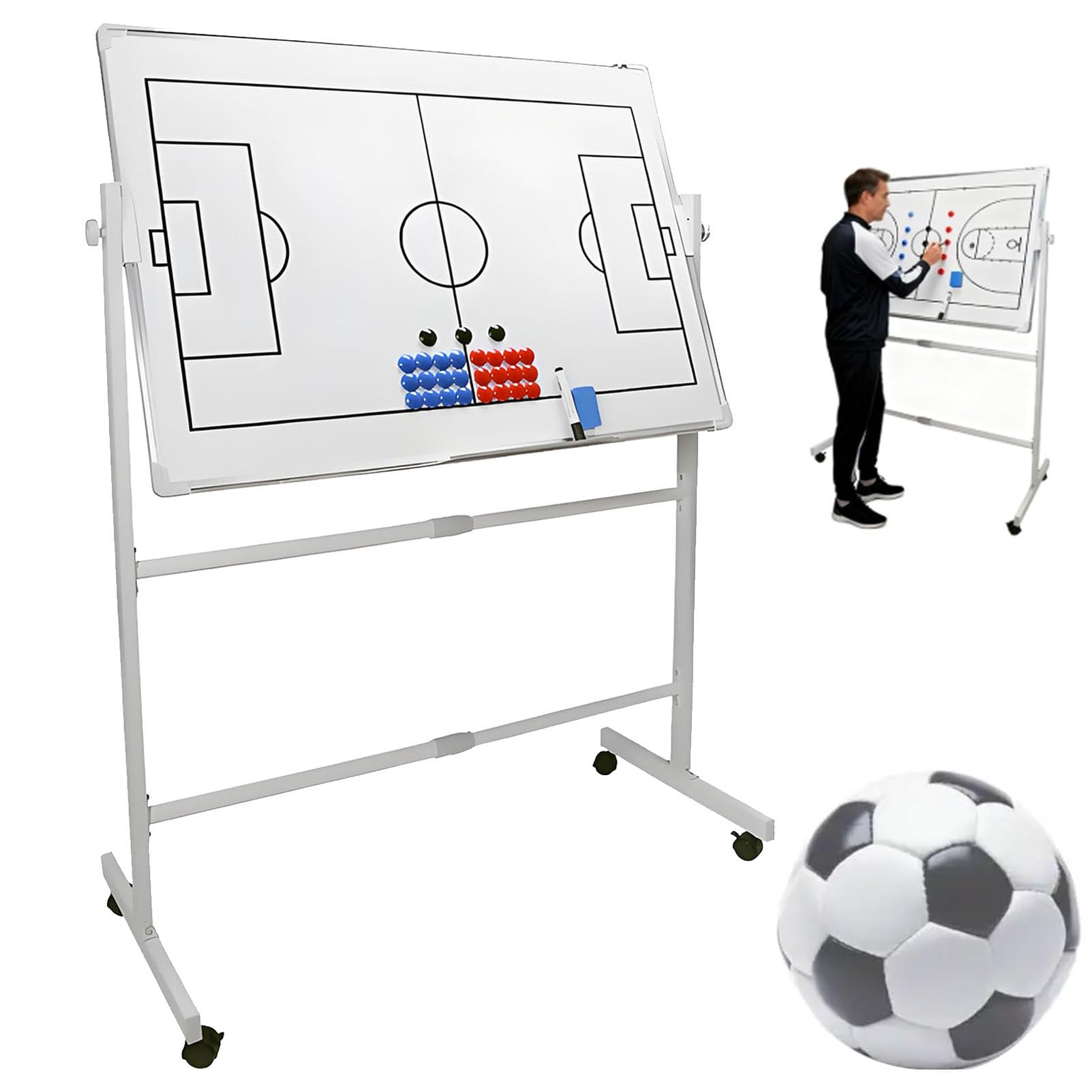 Grande lavagna magnetica per allenatori di calcio, basket, tattiche fronte/retro, con ruote per allenamento quotidiano, lavagna strategica portatile per squadre