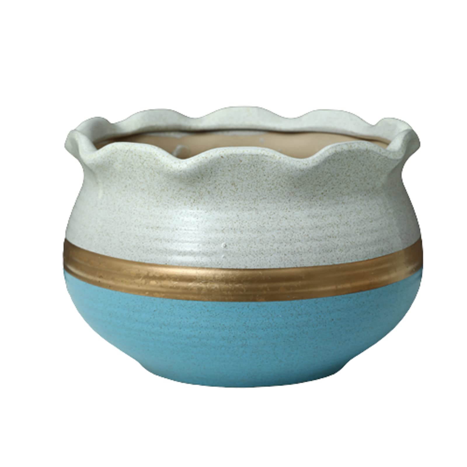 Vasi da Giardino Vaso da Fiori in Ceramica, Giunzione a 2 Colori Dettagli Dorati Vasi per fioriere per Decorazioni domestiche con Fori di drenaggio e piattini in plastica
