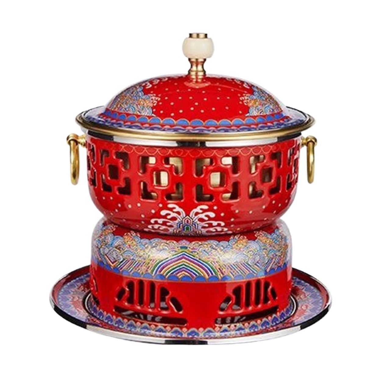 INUUXLG Chinese Hotpot Cloisonne Copper Hot Pot Single Stove Hot Pot Household Small Pot Chinese Hot Pot Copper Hot Pot(White) (Red 22 * 22cm)