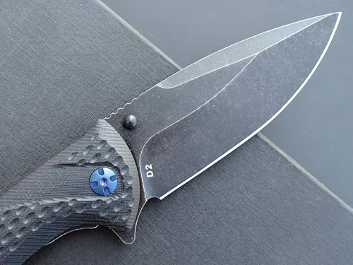 Miniatura 4 de Eafengrow EF927 Cuchillo de bolsillo D2 Hoja de acero con revestimiento de óxido negro, cuchillo para exteriores, mango G10, rodamiento de bolas,