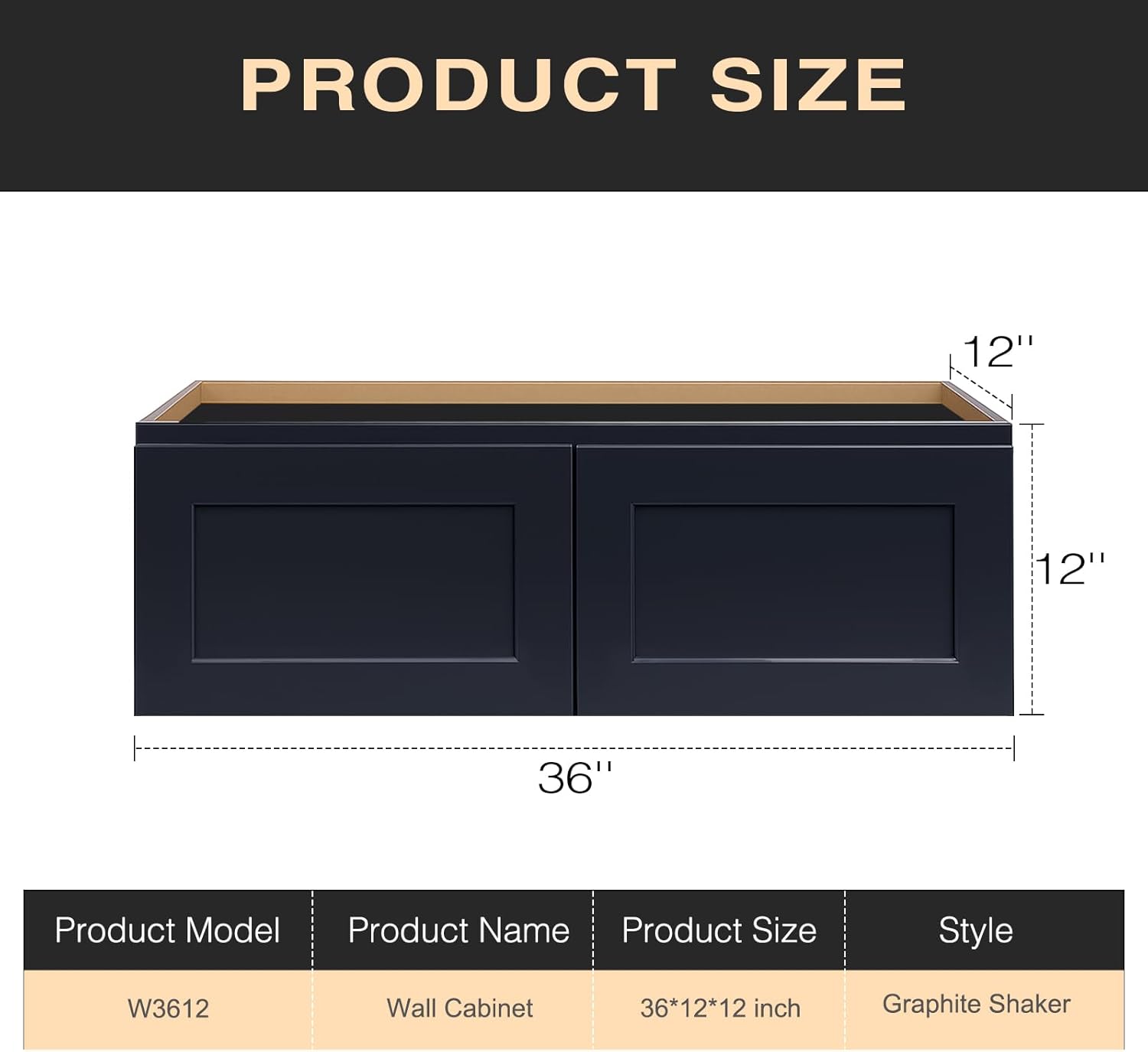 Kitchen Wall Bridge Cabinets, Wall Cabinet, Mounted Wooden Storage Cabinet, 2 Soft Close Doors, Over The Fridge Cabinet, RTA, Unassembled (Graphite, 36" W x 12" H x 12" D)