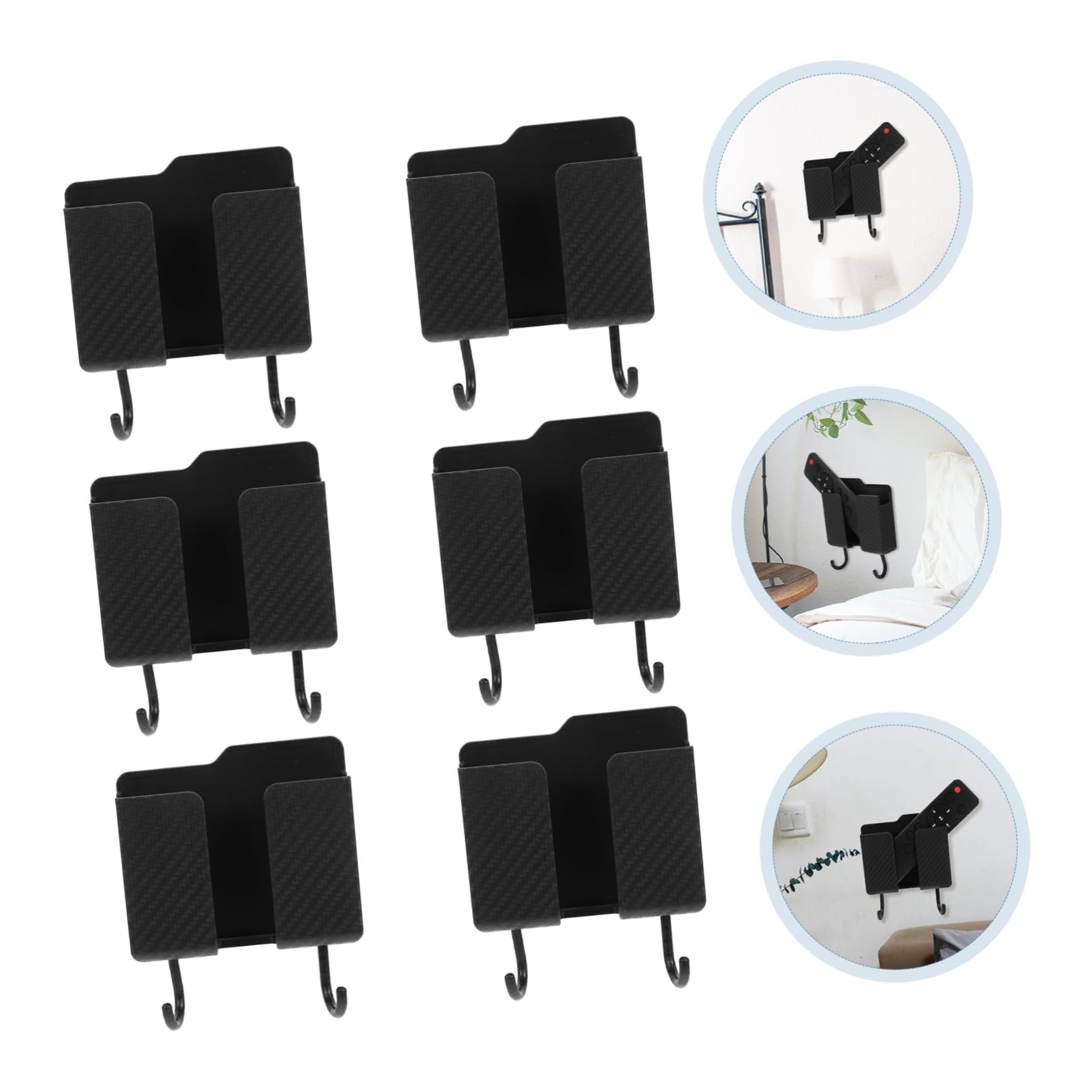 Supporto da parete per telefono e telecomando TV, 6 scatole autoadesive in plastica nera, soluzione salvaspazio per camera da letto e soggiorno