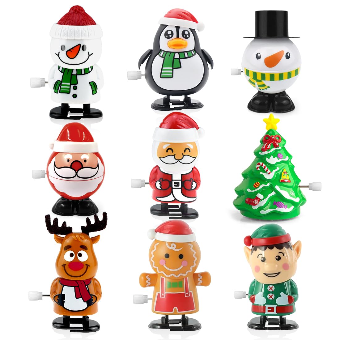 14 Jouets à Remonter De Noël - Père Noël, Bonhomme De Neige, Pingouins - 5 Cm - Pour Chaussettes, Cadeaux