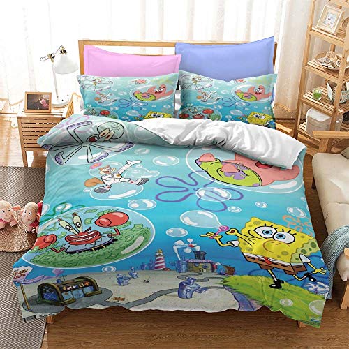Conjuntos De Funda Nórdica Juego De Ropa De Cama Para Niños Adultos Con Impresión De Bob Esponja 3d Funda Regalo 100% Poliéster 3 Piezas Con 2 Fundas De Almohada / 14 / King 240x220cm