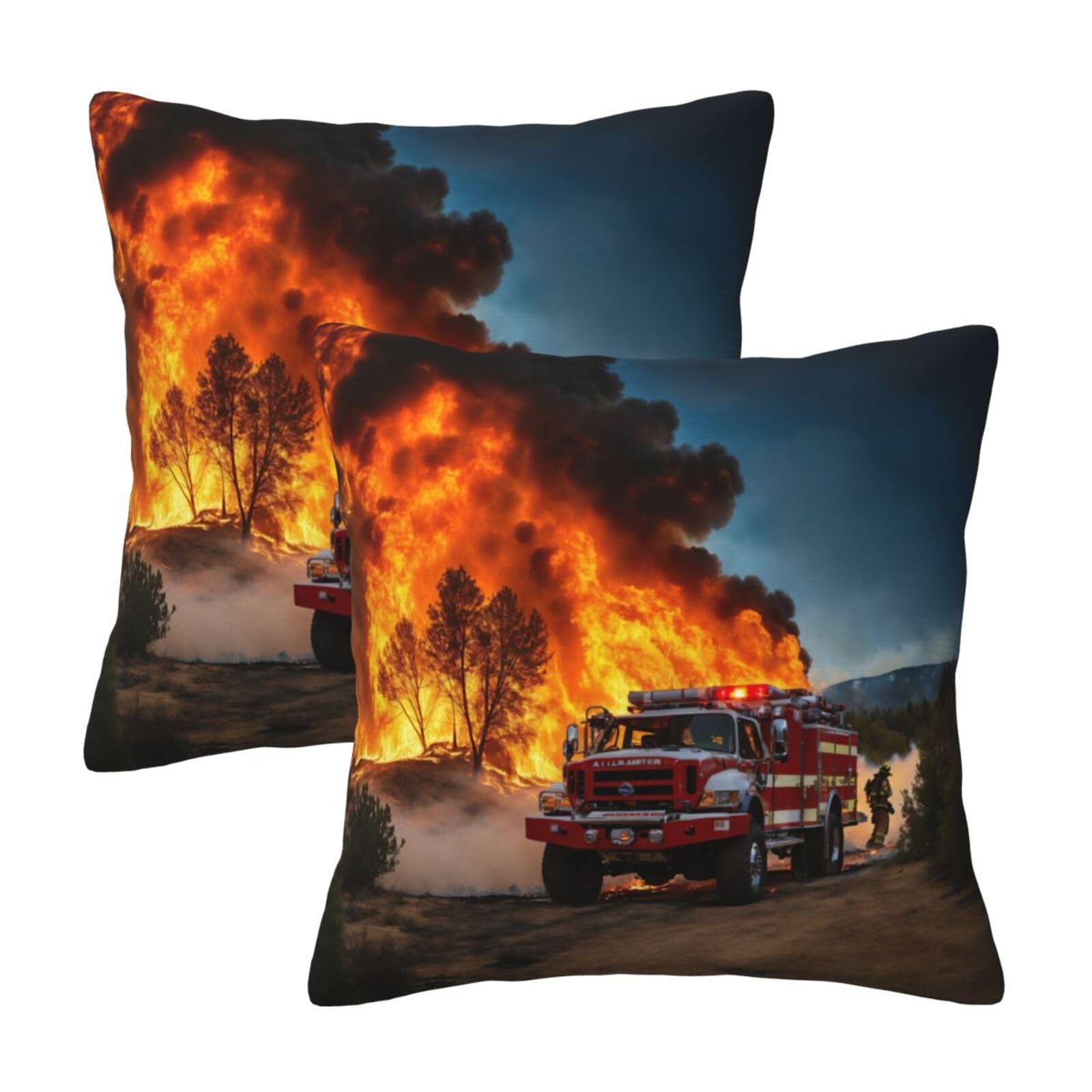 Kfjghhl Firefighter Fireman Flame Throw Pillow Covers Decorative Farmhouse Couch Pillow Case 4 Sizes Square Cushion Pillcase