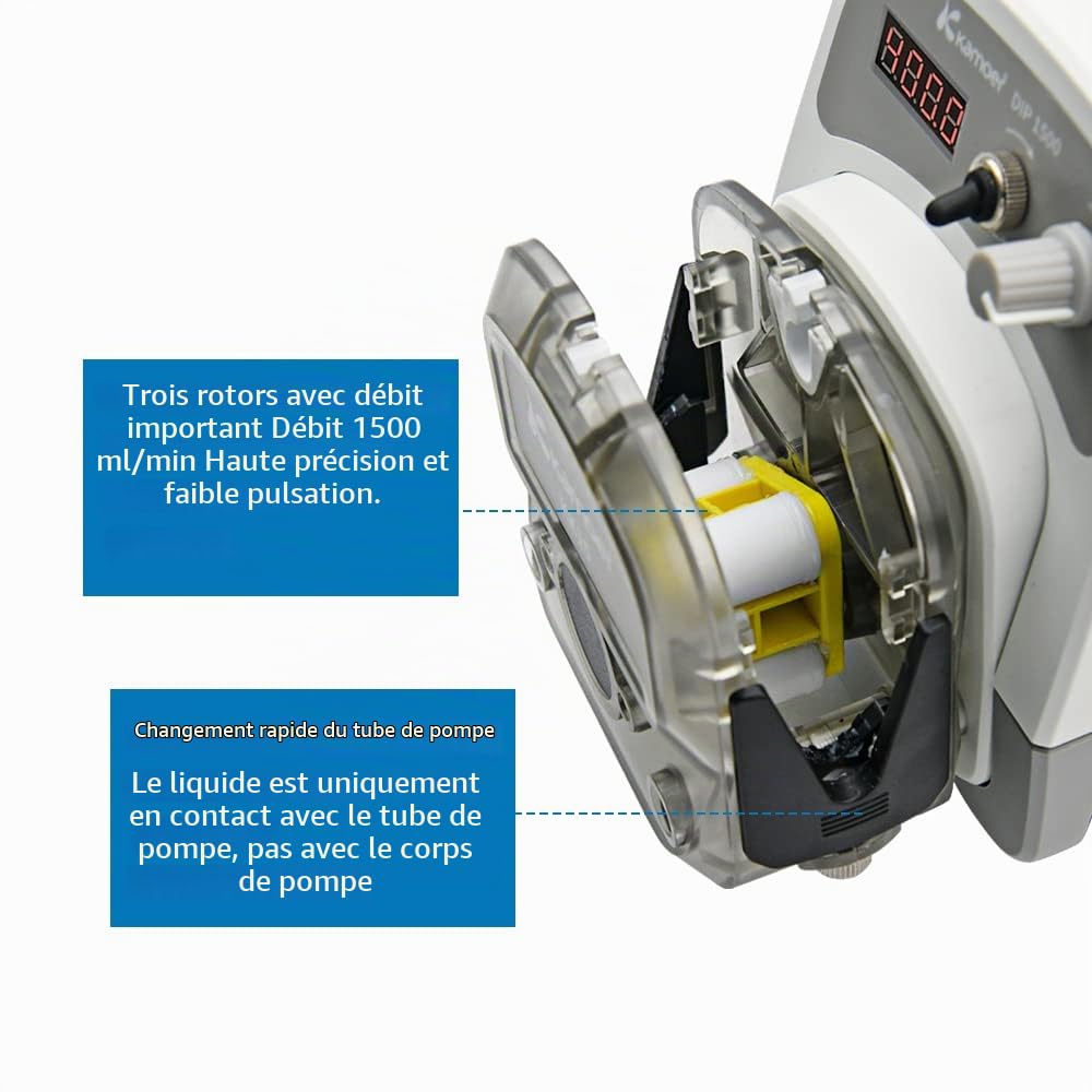 Kamoer DIP1500 pompe péristaltique 24V 1500ml/min haut débit intelligent | vitesse variable 0,1-400 tr/min pompe doseuse de liquide 3 rotors écran LED RS485 7,9 mm x 11,1 mm (IDxOD)