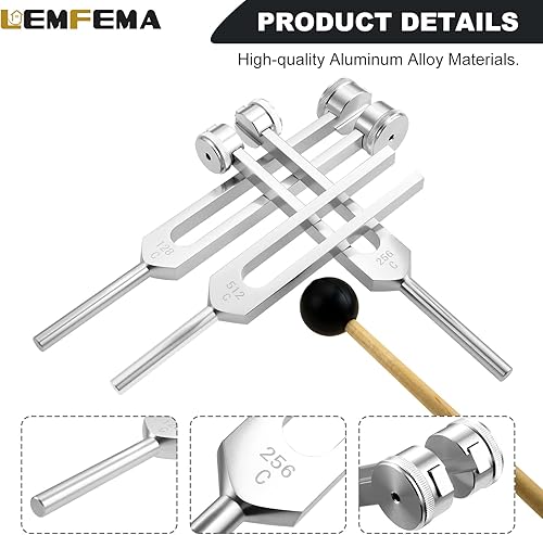 Miniatura 2 de Juego de diapasones - 128 Hz, 256 Hz, 512 Hz, diapasones de afinación corporal perfectos para curar chakras, para curación de sonido, reparación de