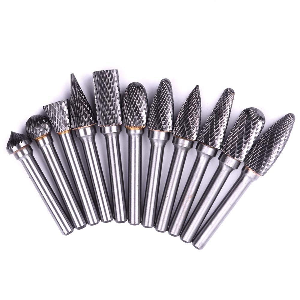 11 szt. Zestaw 12mm zadzior z węglika spiekanego z chwytem 6mm podwójne cięcie zadzior obrotowy z węglika spiekanego do szlifierki wiertła do metalu rzeźba w drewnie grawerowanie