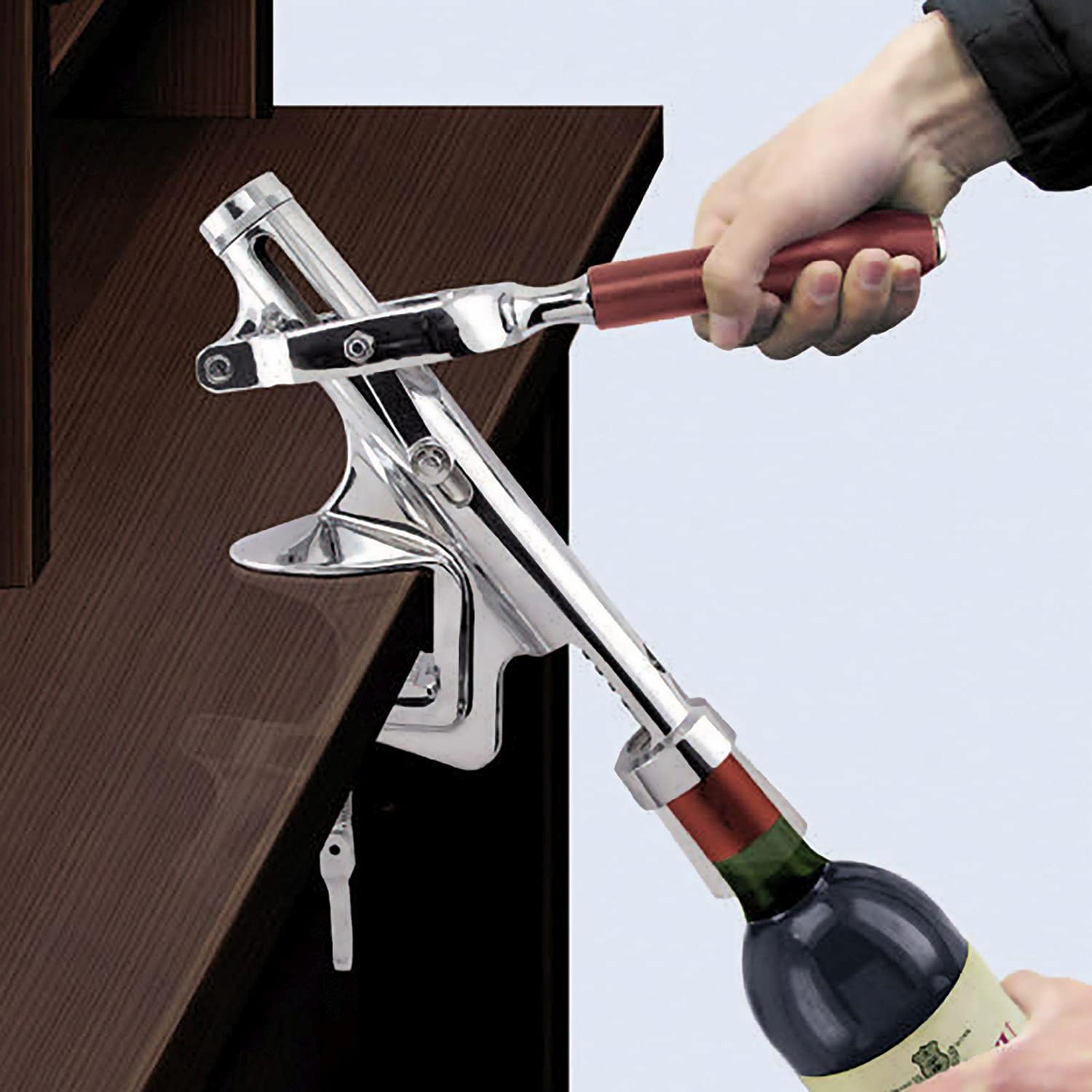 Westmark Macchina cavatappi con montaggio su tavolo, per cucine professionali, lunghezza: ca. 28 cm, zinco pressofuso/acciaio inox/plastica, Sieger Profi, argento/marrone, 60382260