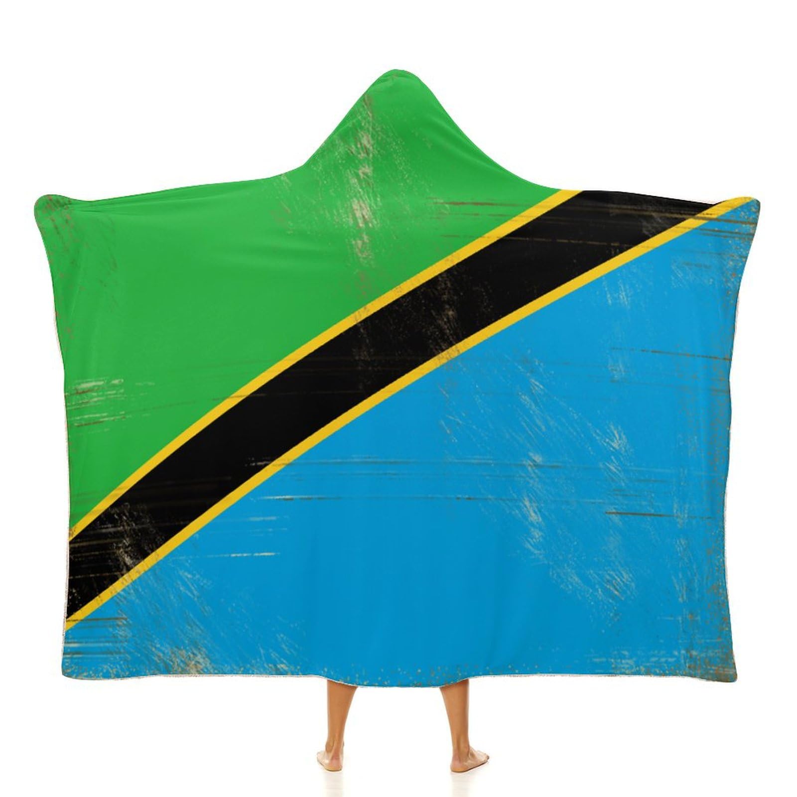 Couverture à capuche drapeau Tanzanie 127x152 cm pour adulte et enfant