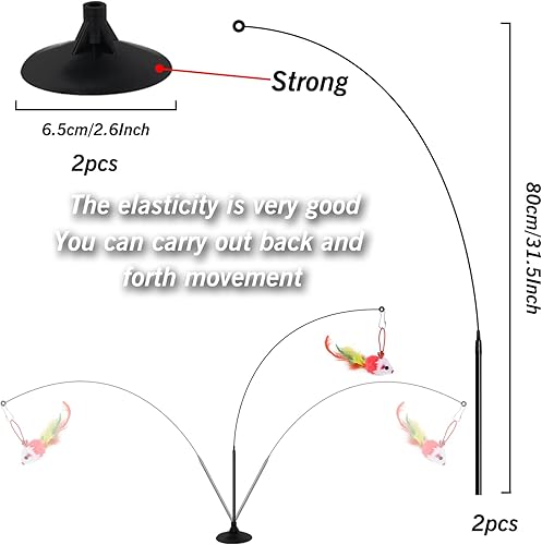 Miniatura 4 de Juguetes para gatos, 2 paquetes de juguetes interactivos para gatos con súper ventosa, 14 piezas de repuesto de plumas y ratones, 2 paquetes de