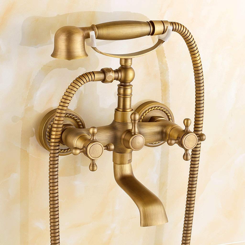 CWCQGH Bath Faucet Antique Brass Wall Mounted with Hand Shower Double Wall Telephone Shower Set