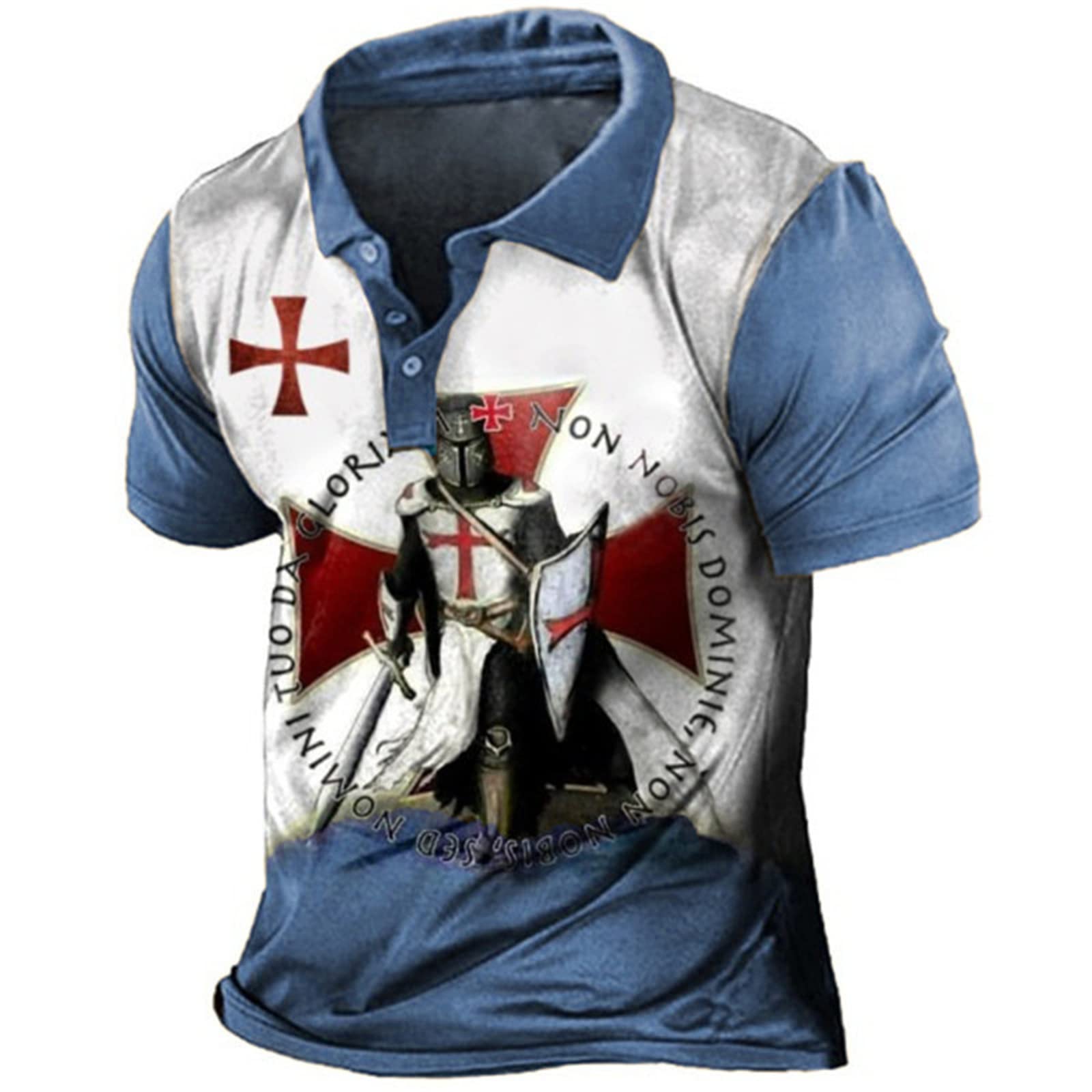Keephen Men's # 6 Knights Templar 3D Printed Tee Shirt Polo Shirt Vintage Distressed Short Sleeve Lapel Shirt Tops