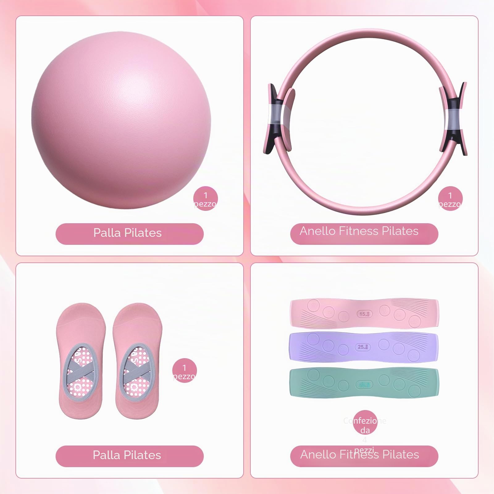 5 Impostare Kit Pilates Casa, Kit Fitness Domestico, Attrezzature Yoga Multifunzionali, Anello Pilates, Pallone Yoga, Fascia Di Resistenza, Yoga Fitness Allenamento per Le Donne