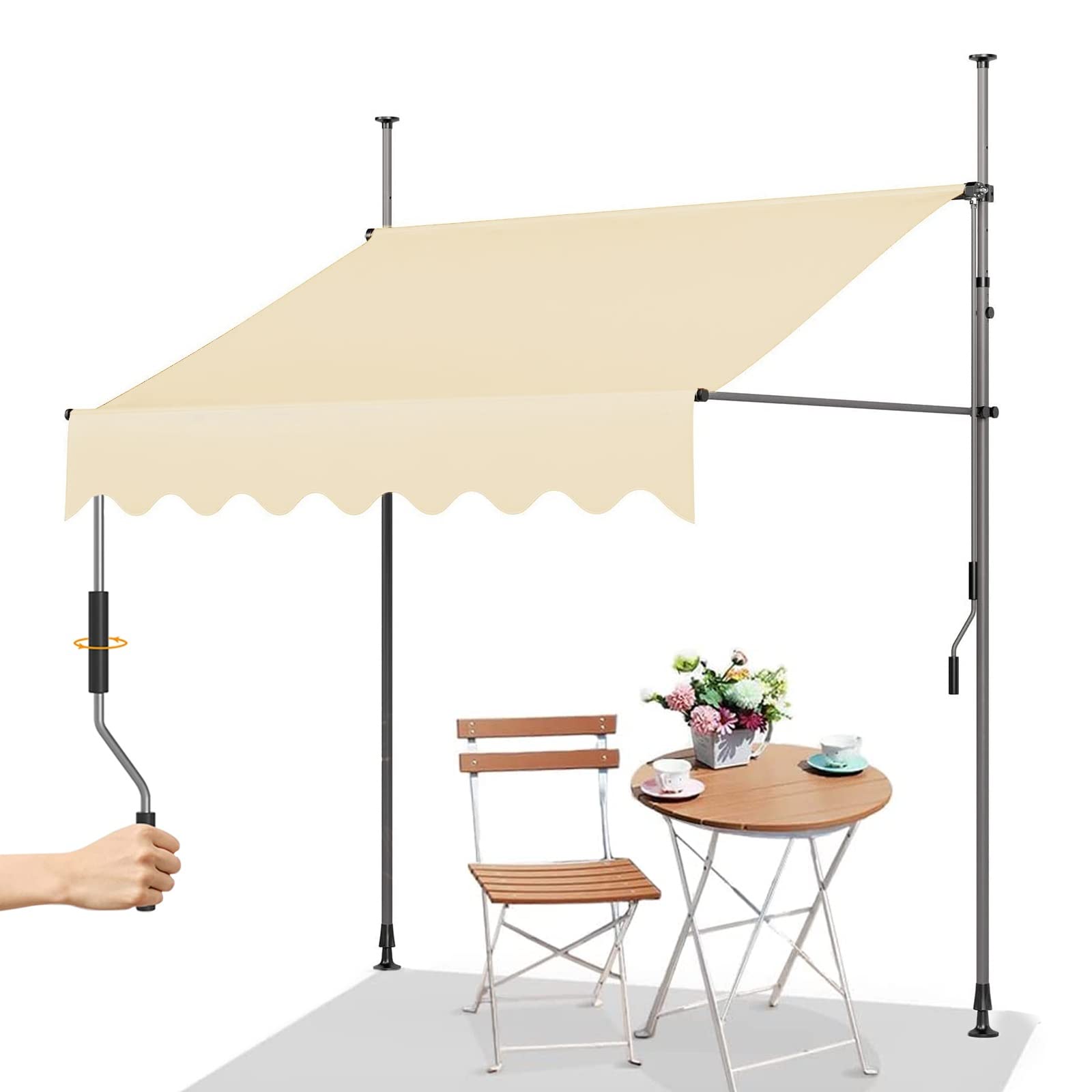 WOLWES Sonnenschutz Balkon, Manuell Klemmmarkise mit Kurbel, Wasserdicht Standmarkise, Markise für Terrasse, Balcony Kassettenmarkise (Color : Ivory, Size : 4m/157in) Garten