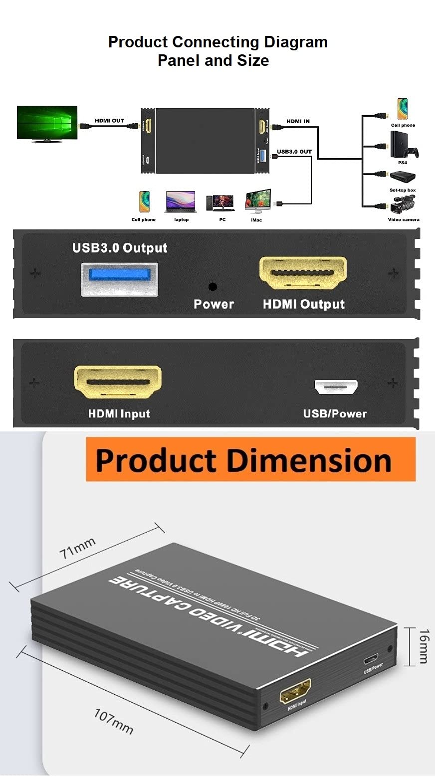 Tarjeta De Captura De Video Hdmi A Usb3.0 Este Dongle Es Un Rendimiento Superior Real Plug and Play Captura De Video 1080p A 60hz Cumple con Los Estándares Uvc Y Uac