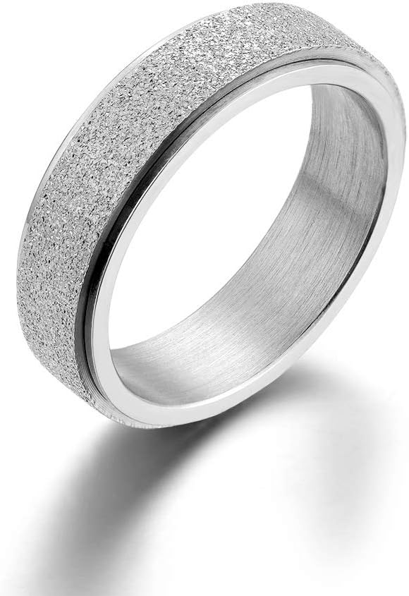 Fidget Anxiety Spinner Rings Silver//Black/Retro Silver Stainless Steel Stress Relief Glitter Sandblast Wedding Band Ring for Women Men size 7-12