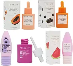 Max Love Kit Facial Glow Love Vegano, 5 Produtos para Skincare, Sérum de Amora e Mamão 30ml, Hidratante de Melancia 60g, Óleo de Rosa Mosqueta 30ml, Máscara Peel Off 50g