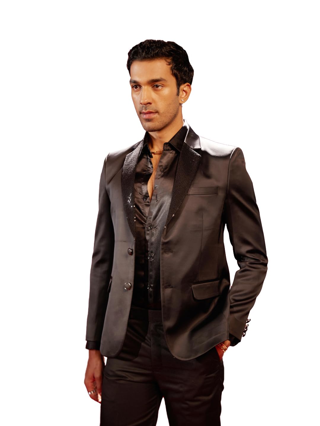 vastramay Men Men's Black Sequence Collar Blazer_VSHRMCT021BL_42-picture-27