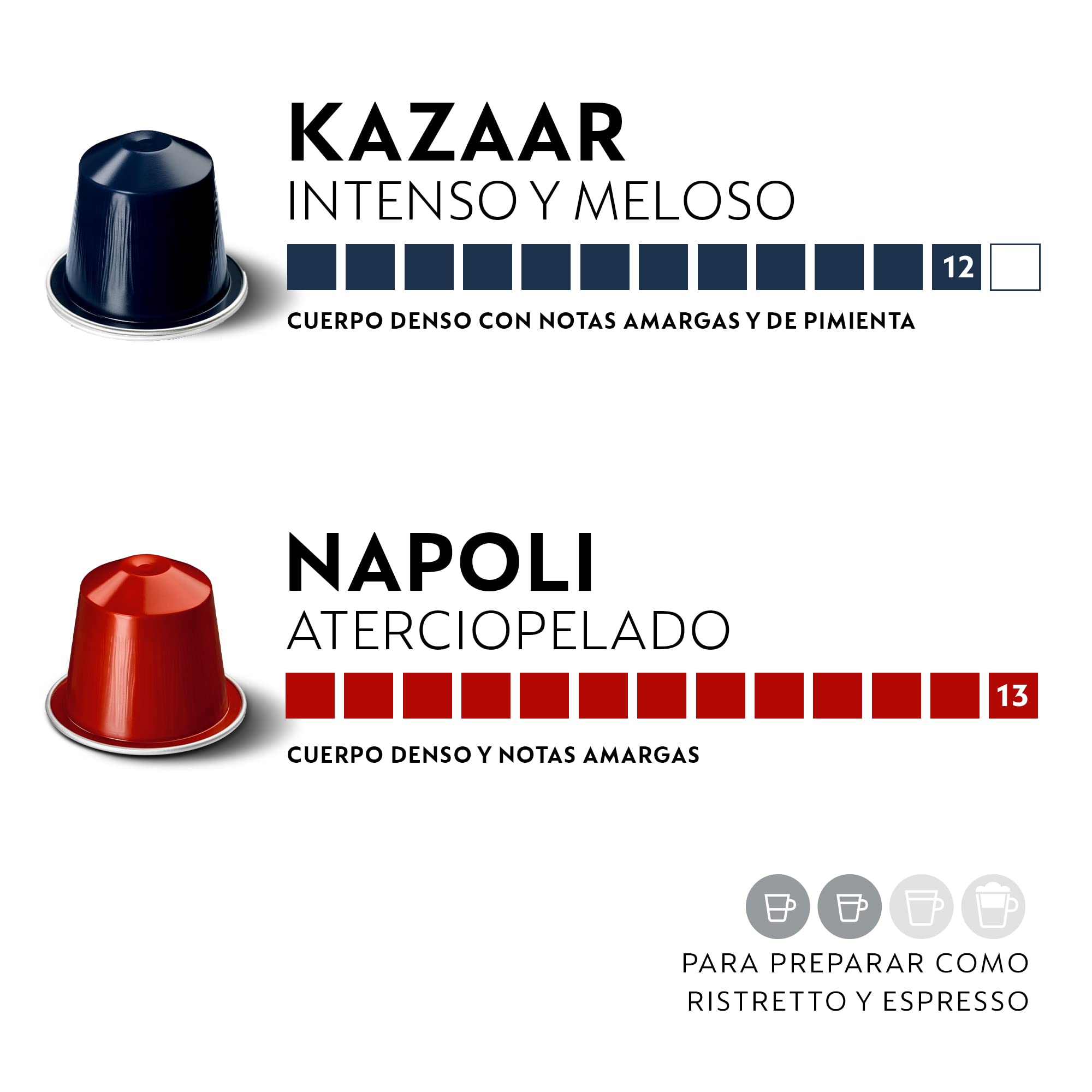 Nespresso Original Selección de Cafés Intensos, 100 Cápsulas (20 Ristretto, 20 Arpeggio, 20 Roma, 20 Kazaar y 20 Napoli) para Máquina de Café, Cafetera, Tueste Intenso