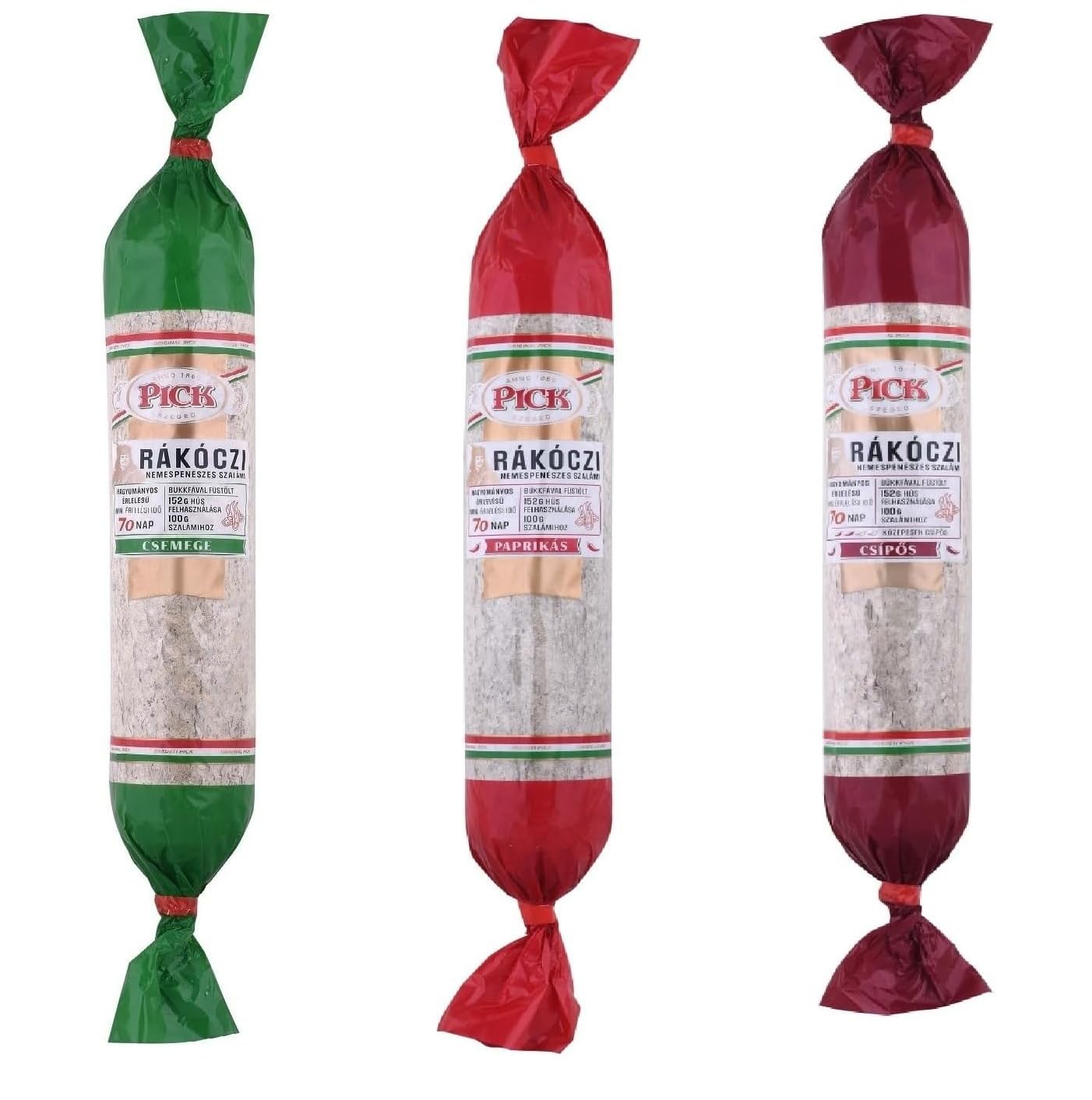 (Pack of 3) Pick Hungarian Rakoczi Salami Deli/Csemege, Paprika/Pepper, Hot/Csipos - 3 x750 Gram